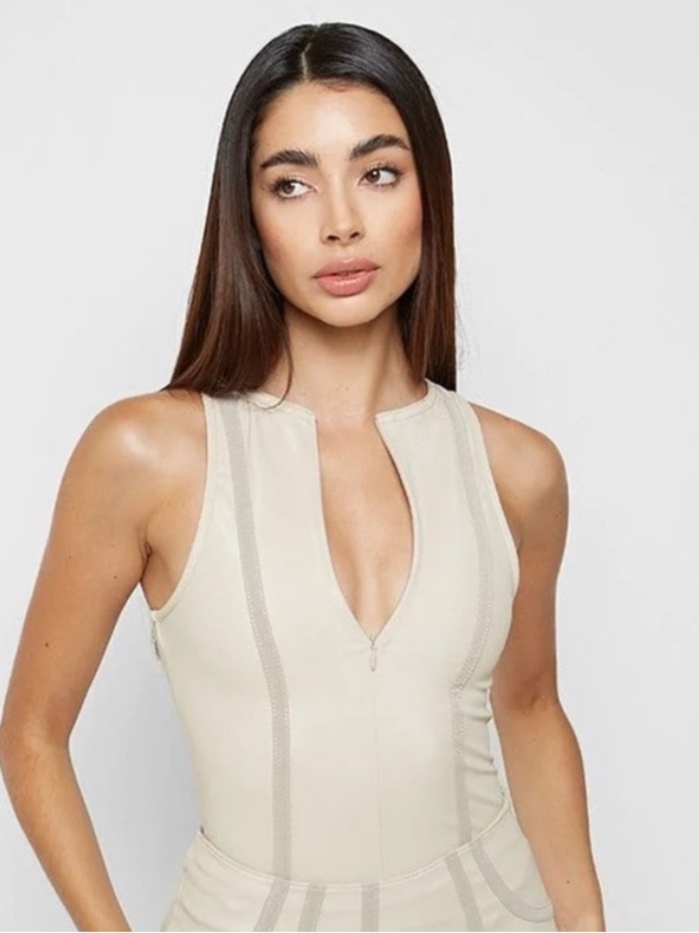 Maniere De Voir High Shine Faux Leather Velvet Trim Bodysuit